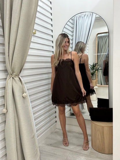 The Ace Lace Trim Dress -  Chocolate