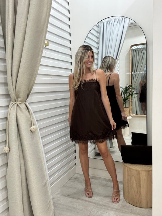 The Ace Lace Trim Dress -  Chocolate