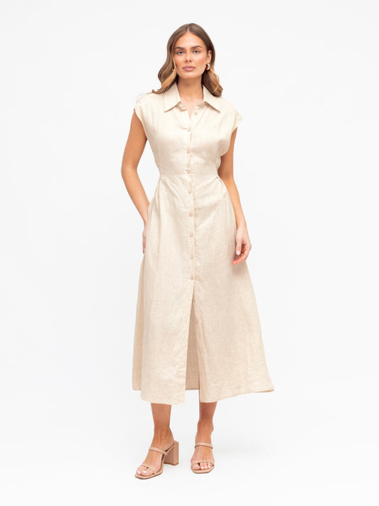 The Luxe Linen Maxi Dress - Oatmeal