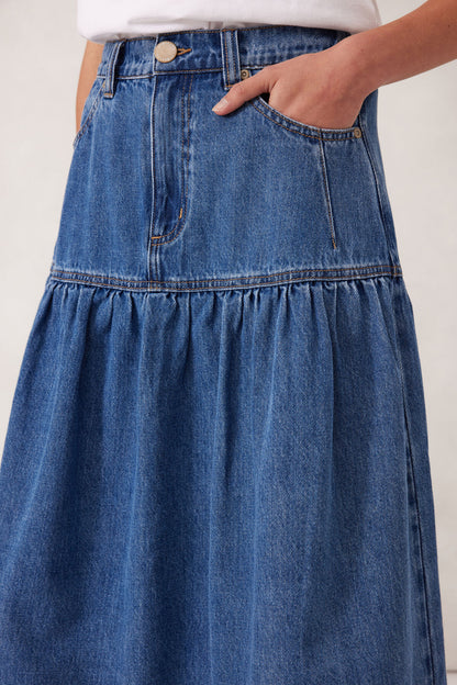 Denim Maxi Skirt - Fresh Indigo