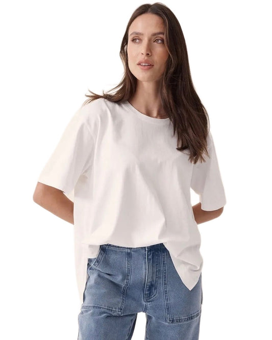 Ceres Life Slouchy Split Hem Tee - White - WANTED AND WILD