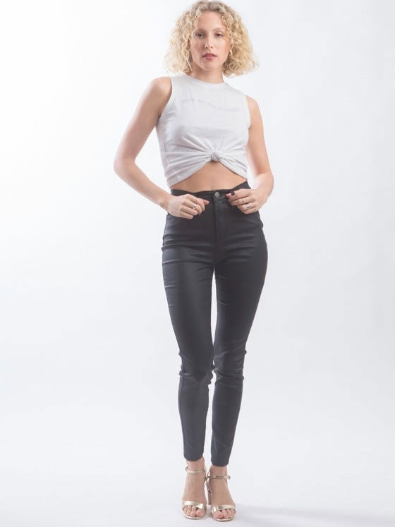 Coated leather Look Jeans - Black - WANTED AND WILD