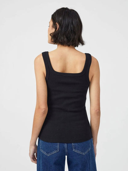 Contour Rib Square Neck Tank - Black - WANTED AND WILD