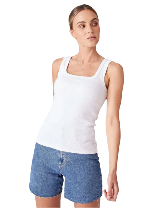 Contour Rib Square Neck Tank - White - WANTED AND WILD