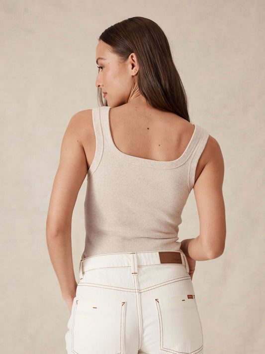 Wear the contour tank in Oatmeal with jeans as an elevated basic.