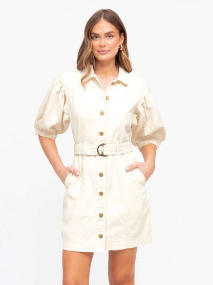 The Echo Denim Dress - Cream