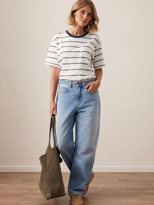 Stevie Slouchy Tee - Olive Stripe