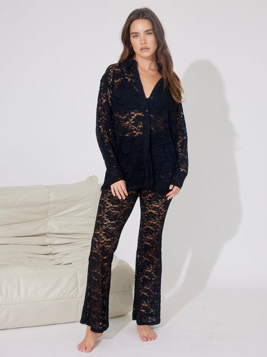 The Dolce Flared Lace Pants - Black