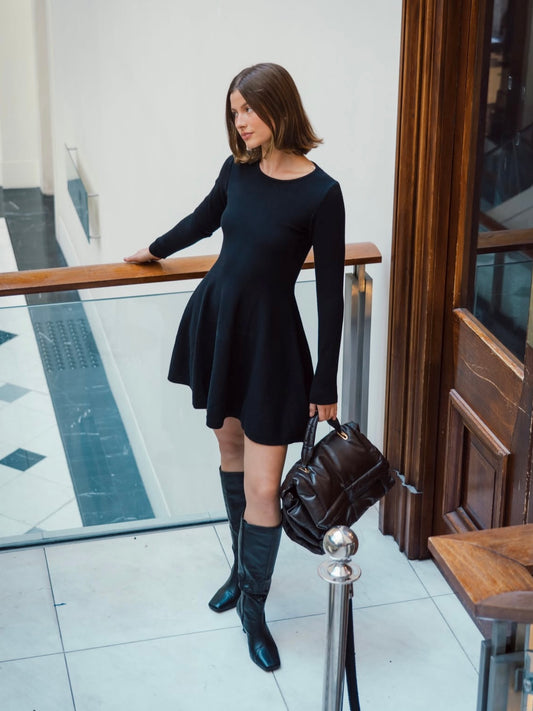 The Knit Mini Dress -  Black