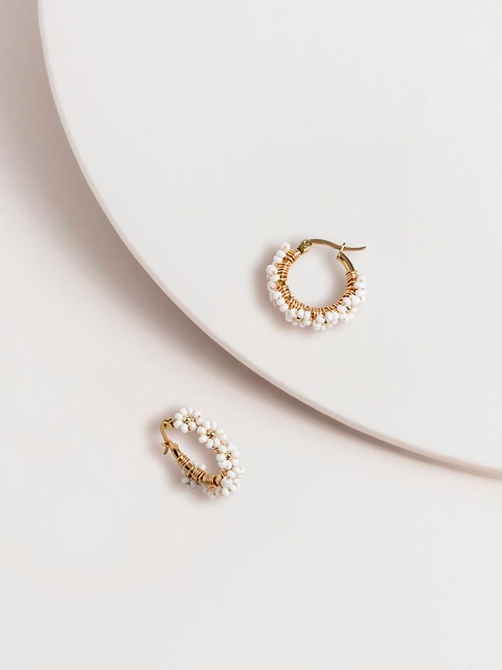 Daisie Pearl Hoop Earrings - White