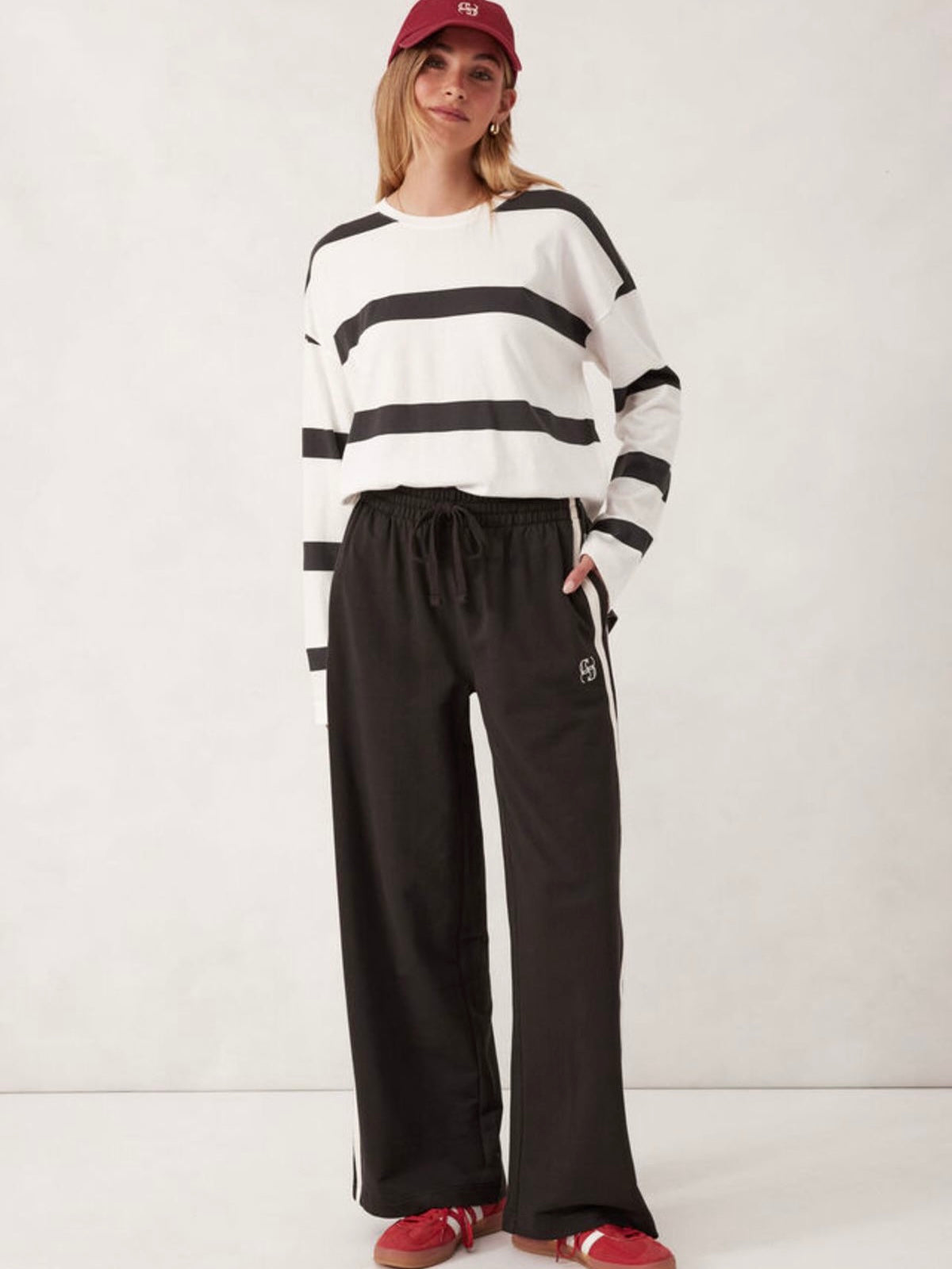 Gigi Wide Leg Terry Track Pants - Black