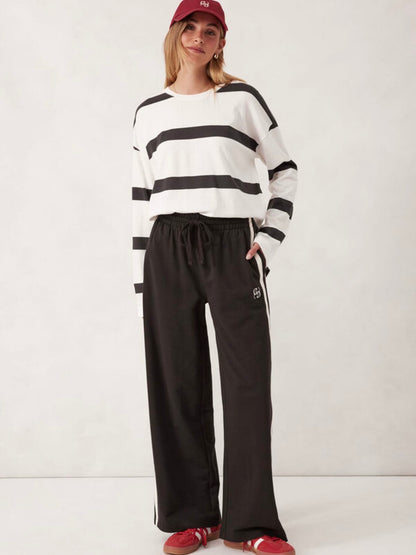 Gigi Wide Leg Terry Track Pants - Black