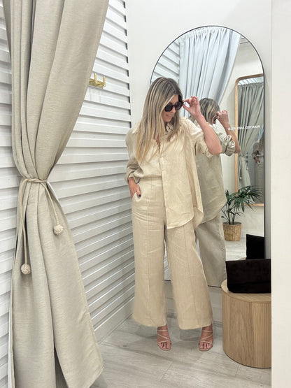 Atlas Pintuck Pants -  Oatmeal Linen