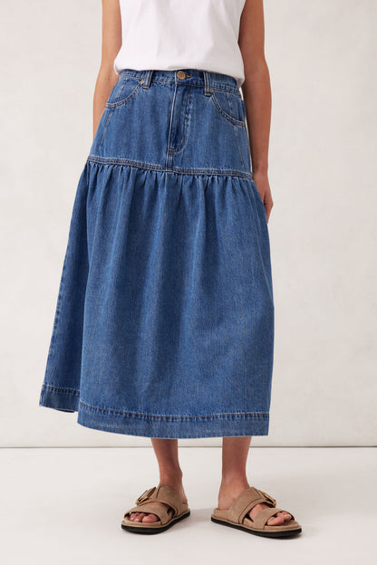 Denim Maxi Skirt - Fresh Indigo