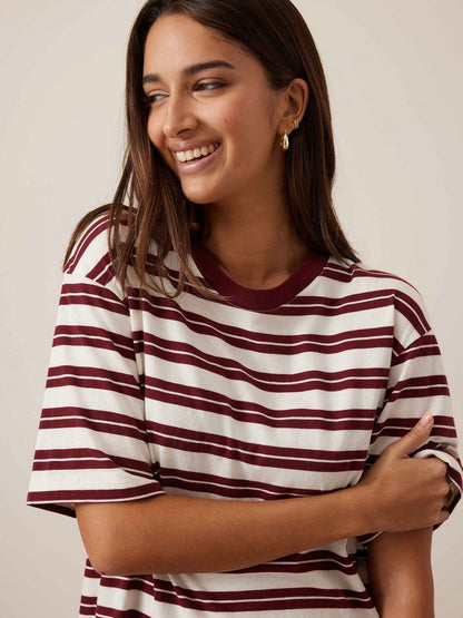 Lola Longline Tee - Burgundy / Milk Stripe
