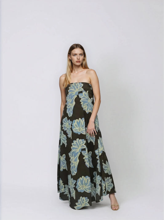 Elderflower Maxi Dress -  Choc/Blue Print