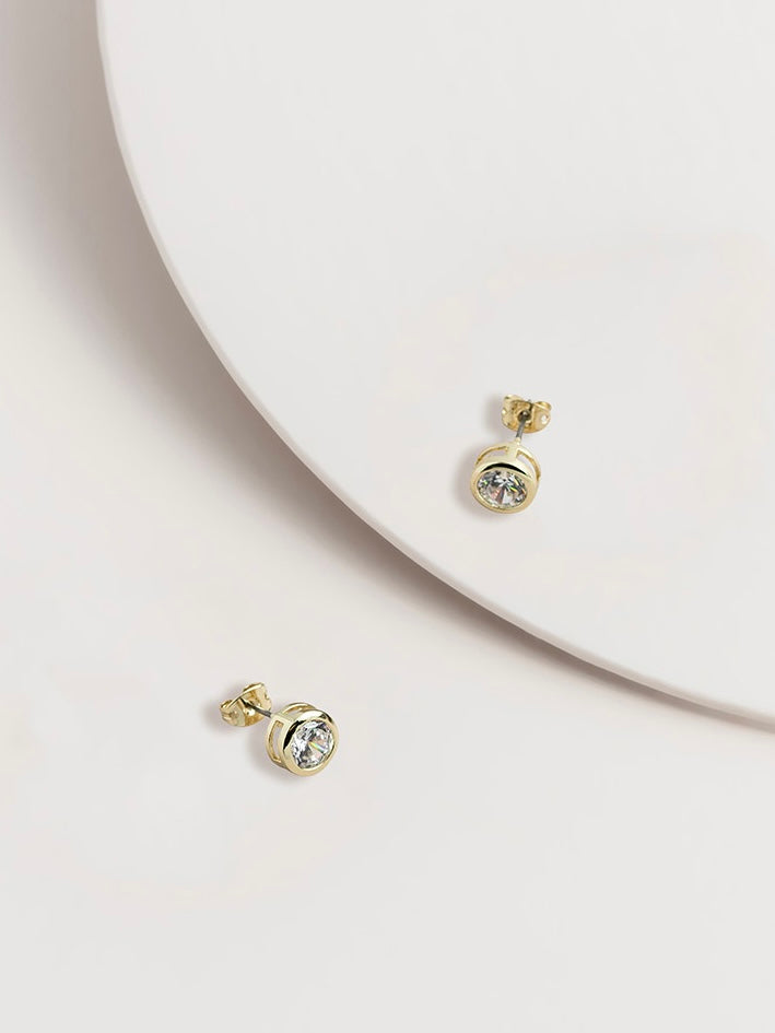 Ella Bezel Set CZ Stud Earrings - WANTED AND WILD