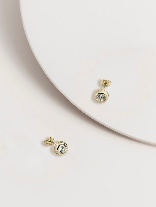 Ella Bezel Set CZ Stud Earrings - WANTED AND WILD