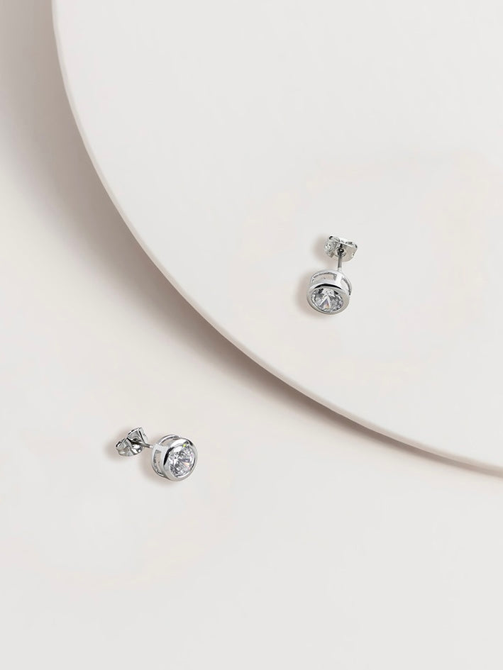 Ella Bezel Set CZ Stud Earrings - WANTED AND WILD