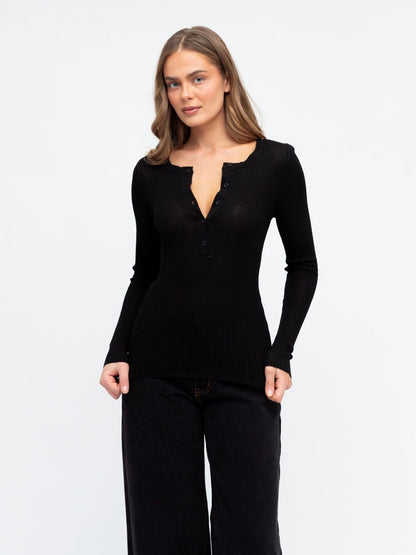 The Henley Knit Top - Black