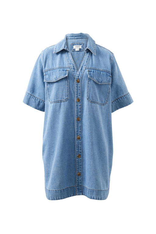 Sammy Relaxed Shirt Denim Dress - Vintage Blue