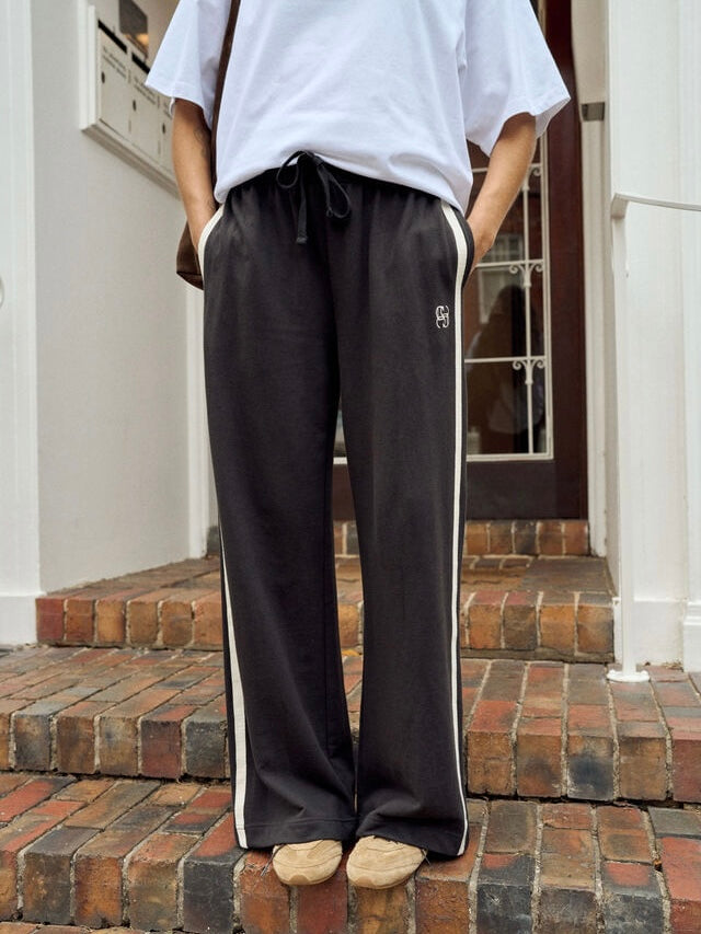 Gigi Wide Leg Terry Track Pants - Vintage Black