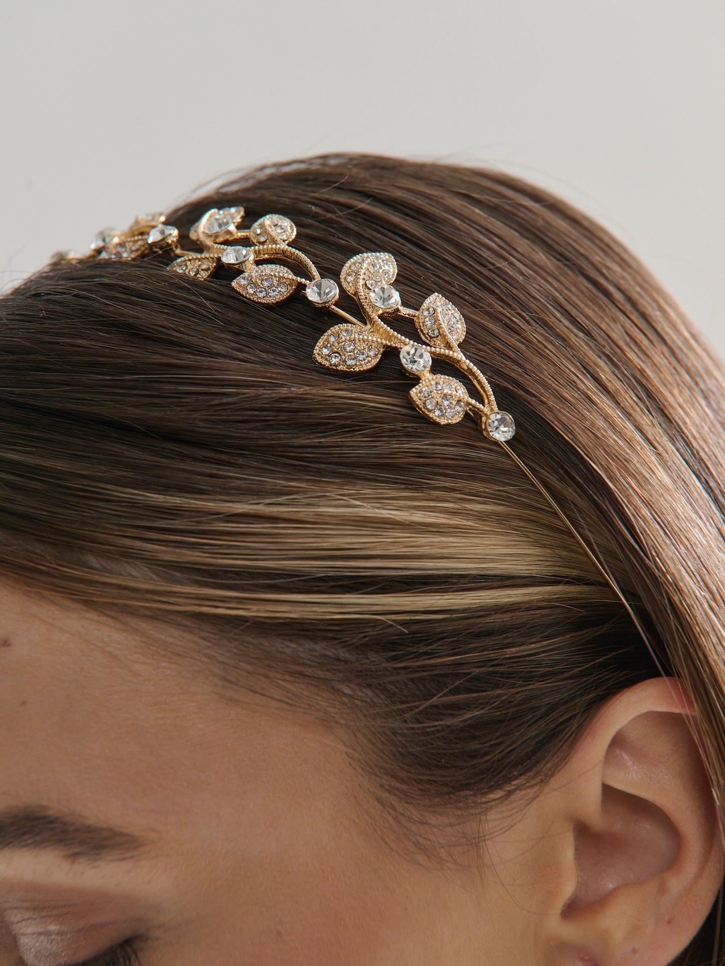 Fairy Leaf Crystal Headband - Gold