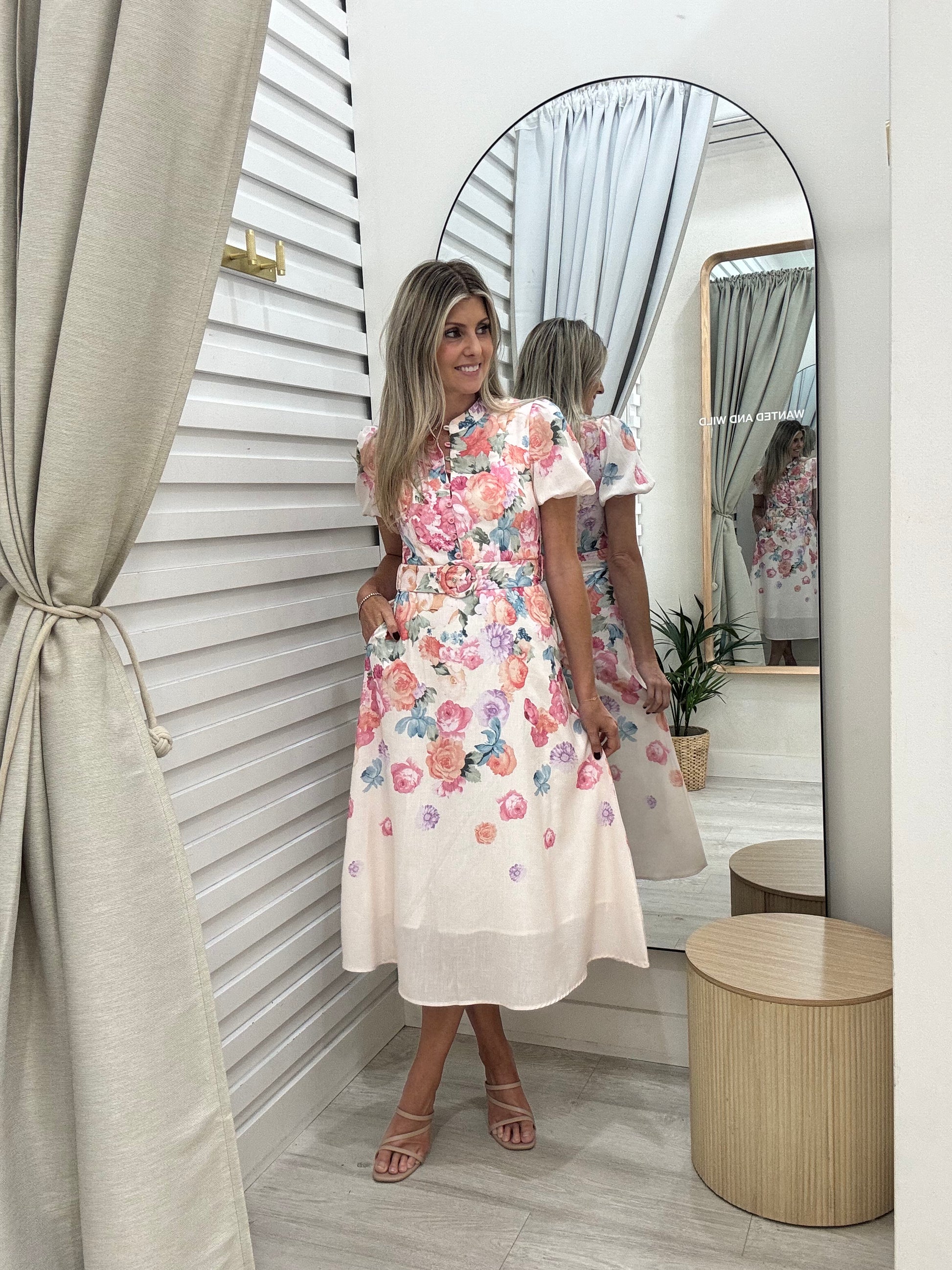 Dresses with a sleeve at wanted and Wild Gymea. The Margot Midi Dress in floral is your perfect brunch dress.