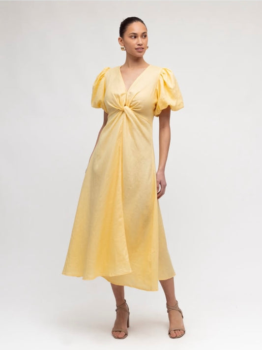 Linen Luxe Balloon Sleeve Dress - Butter