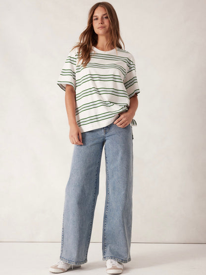 Stevie Slouchy Tee - Vanilla and Green Retro Stripe