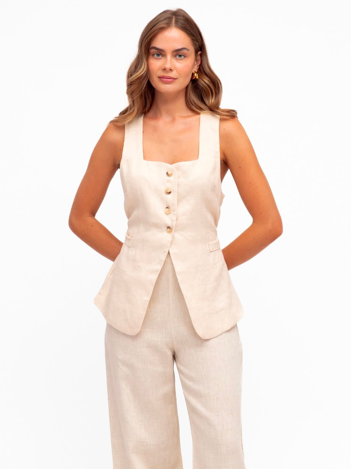 Luxe Linen Vest - Beige