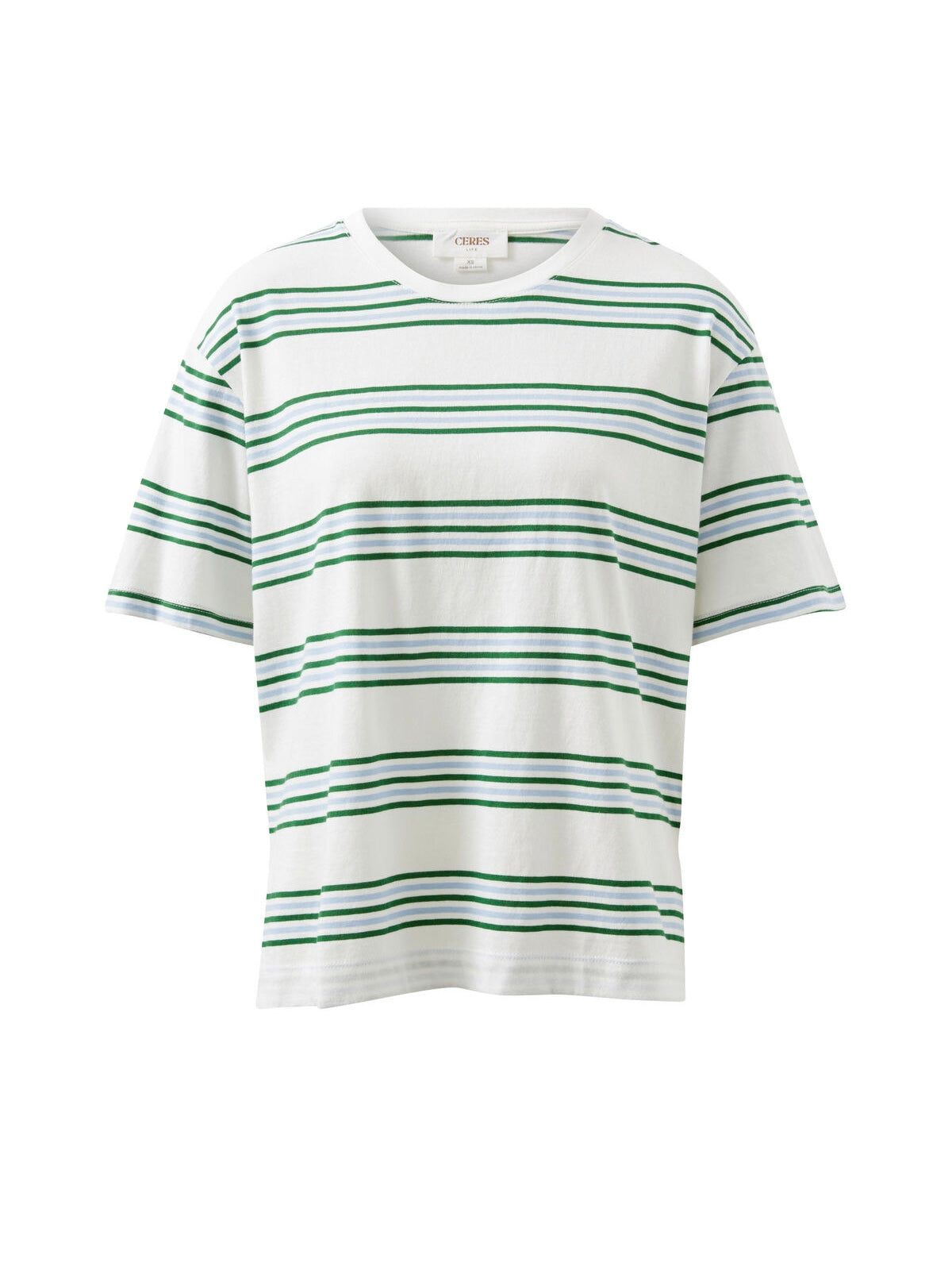 Stevie Slouchy Tee - Vanilla and Green Retro Stripe