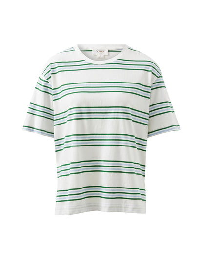 Stevie Slouchy Tee - Vanilla and Green Retro Stripe
