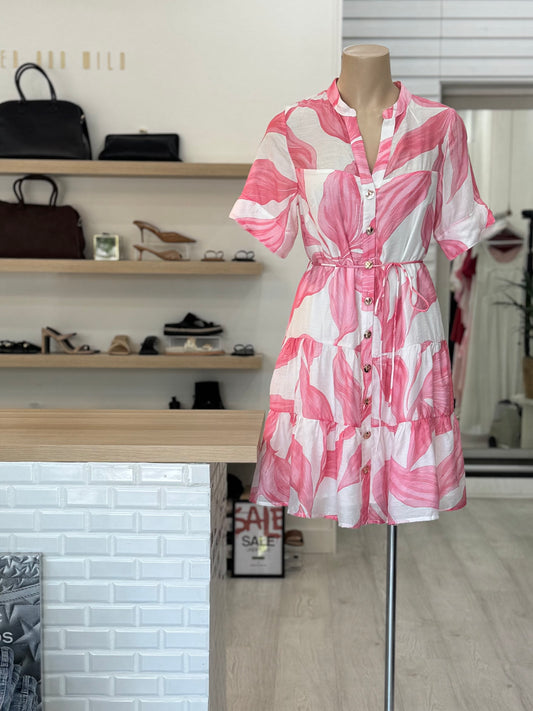 The Cara Dress - Pink Leaf