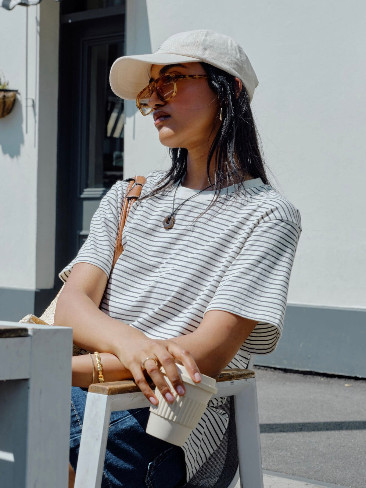 Stevie Slouchy Tee - Ecru Stripe