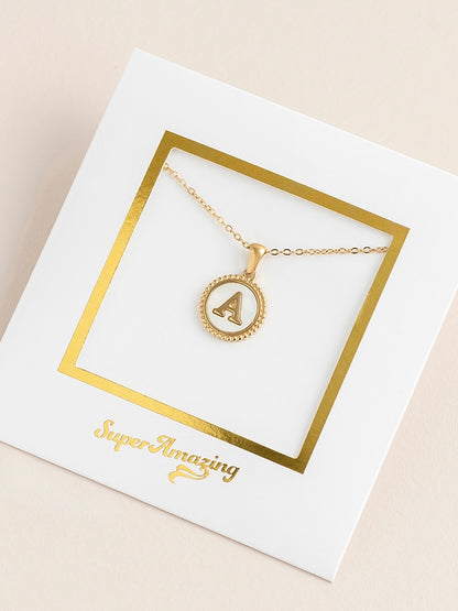 Mother of Pearl Initial Necklace – Gold Pendant Letter Charm