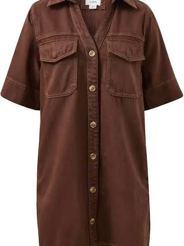 Bonnie Relaxed Shirt Dress - Chocolate
