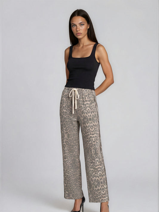 The Beige Stripe Racer Pants - Leopard