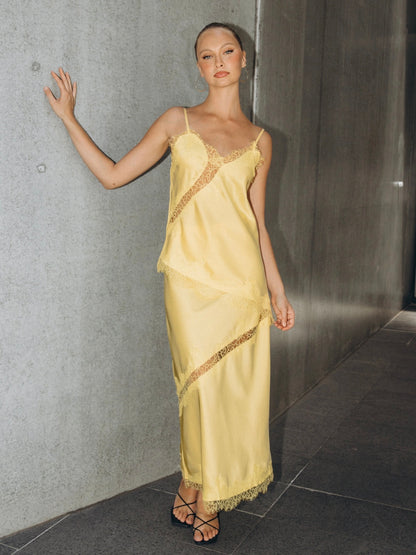 The Cleo Lace Trim Skirt - Yellow