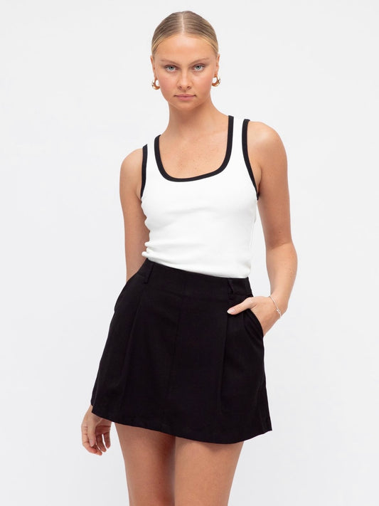 The Elle Contrast Rib Tank - White