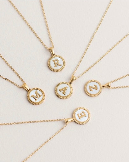Mother of Pearl Initial Necklace – Gold Pendant Letter Charm