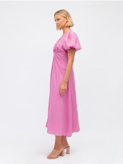 The Puff Sleeve Midi Dress - Pink