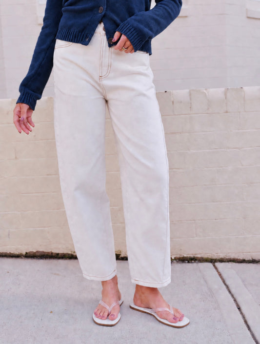 Leah Barrel Leg Jeans - Fresh Ecru