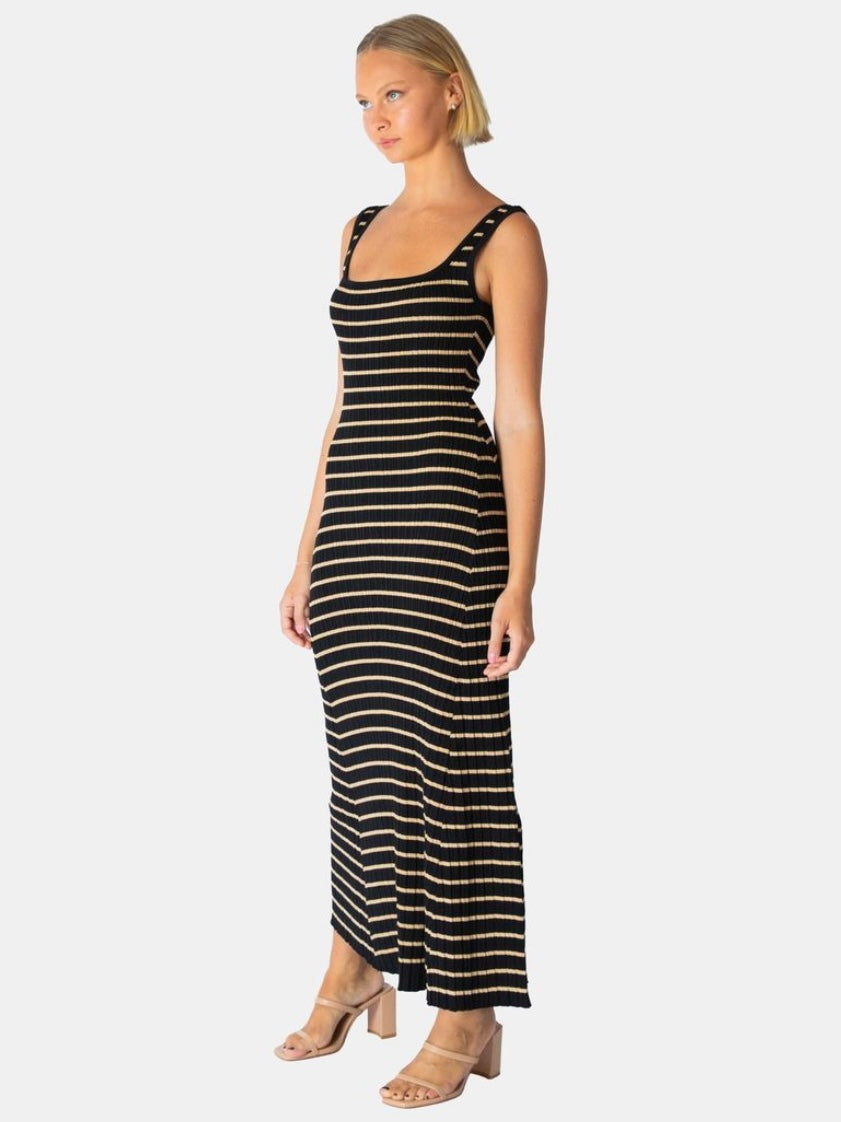 The Veronica Knit Midi Dress - Black and Beige