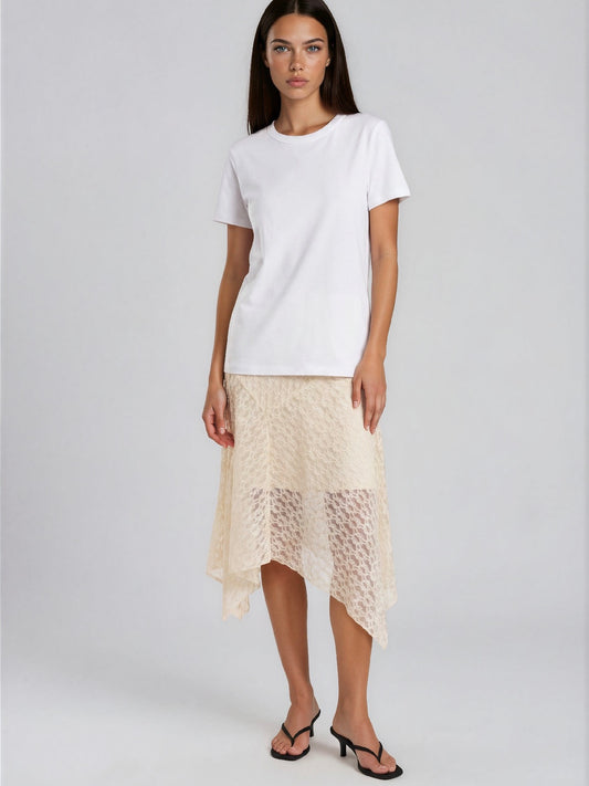 The Jade Midi Lace Skirt Cream