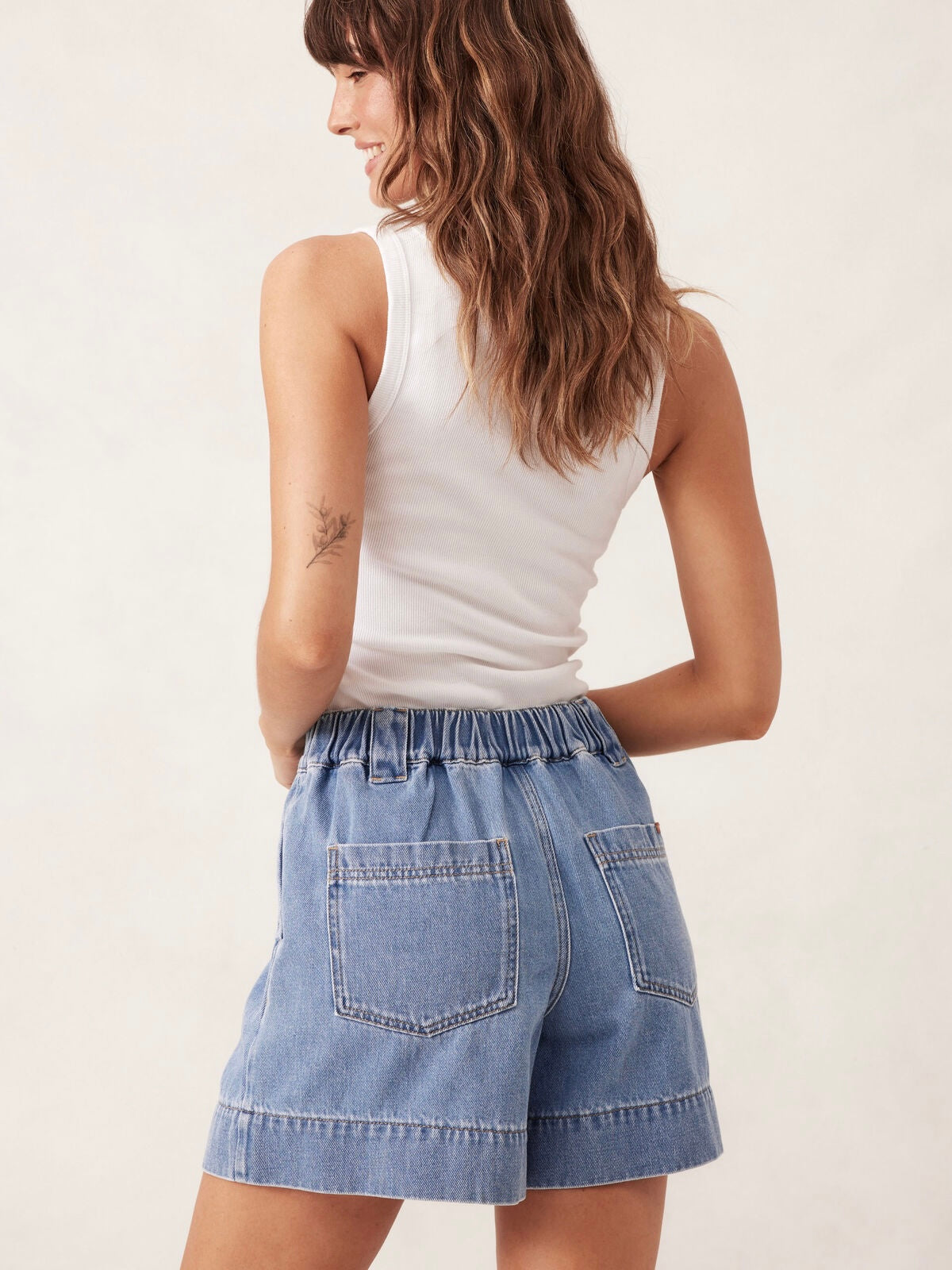 Pleat Front Shorts - Mid Blue Wash