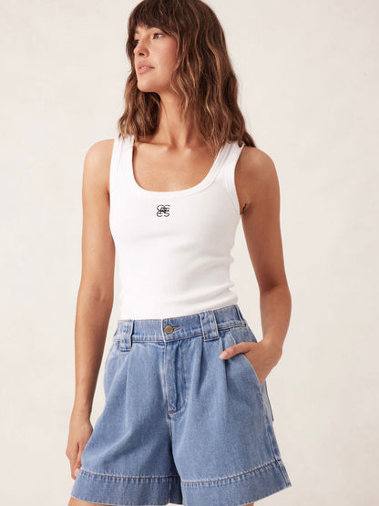 Pleat Front Shorts - Mid Blue Wash