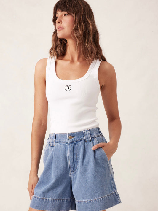 Pleat Front Shorts - Mid Blue Wash