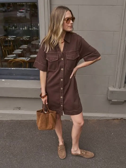 Bonnie Relaxed Shirt Dress - Chocolate
