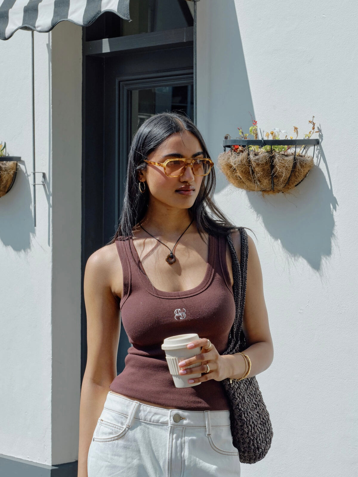 Zoe Contour Rib Tank - Chocolate